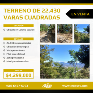 Terreno de en Zona Exclusiva de la Colonia Escalón con Vista Panorámica