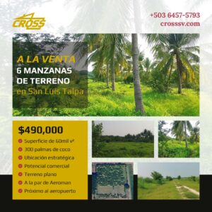 VENDIDO - Terreno de 6 manzanas en San Luis Talpa